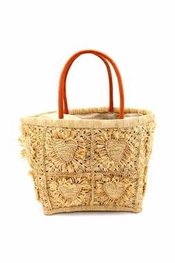 NEW SHEBOBO women's hearts crochet straw basket bag with fringed heart pattern i